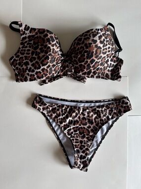 Leopard Print Bikini Set - Brown & Black